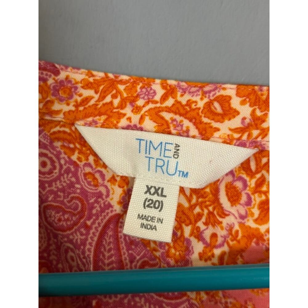 Time and Tru Womens Orange Pink Boho Floral Peasant Blouse Size 2XL - Picture 5 of 9